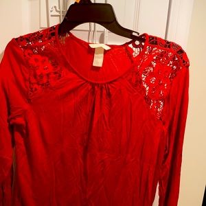 Red shoulder laced blouse